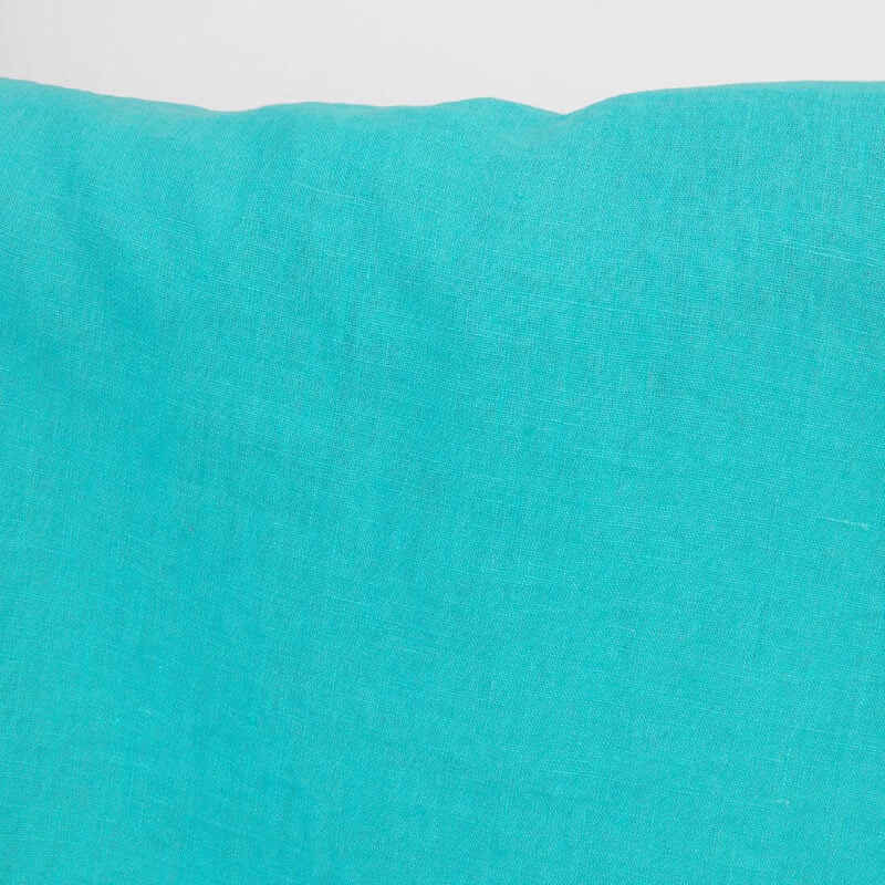 Linen fabric in cyan, washed, plain weave
