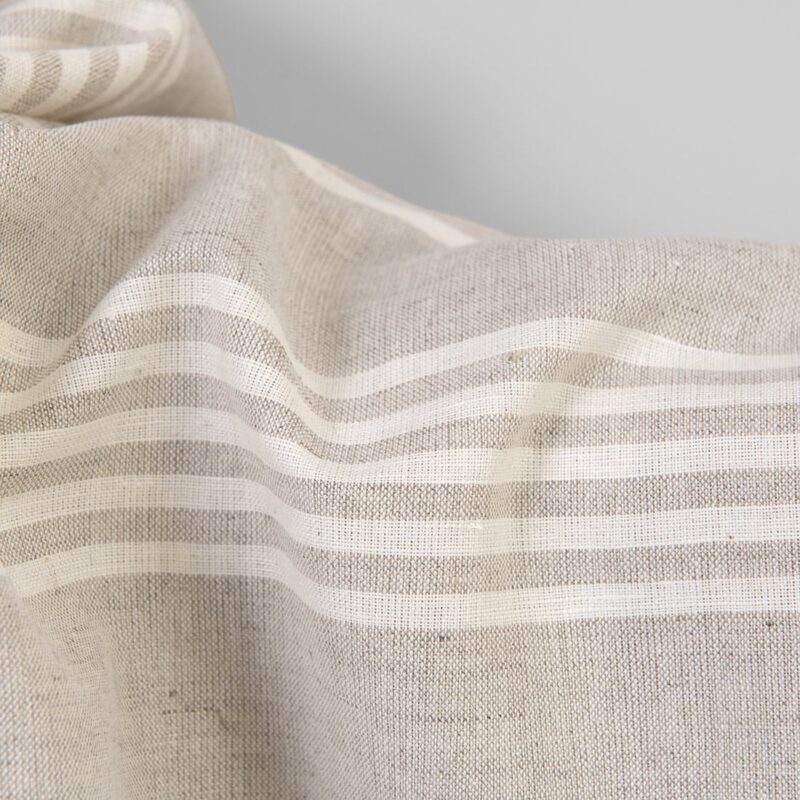 Linen cotton fabric natural with off-white stripes, undyed linen