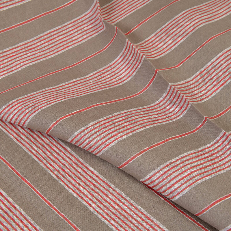 Linen fabric brown with red stripes
