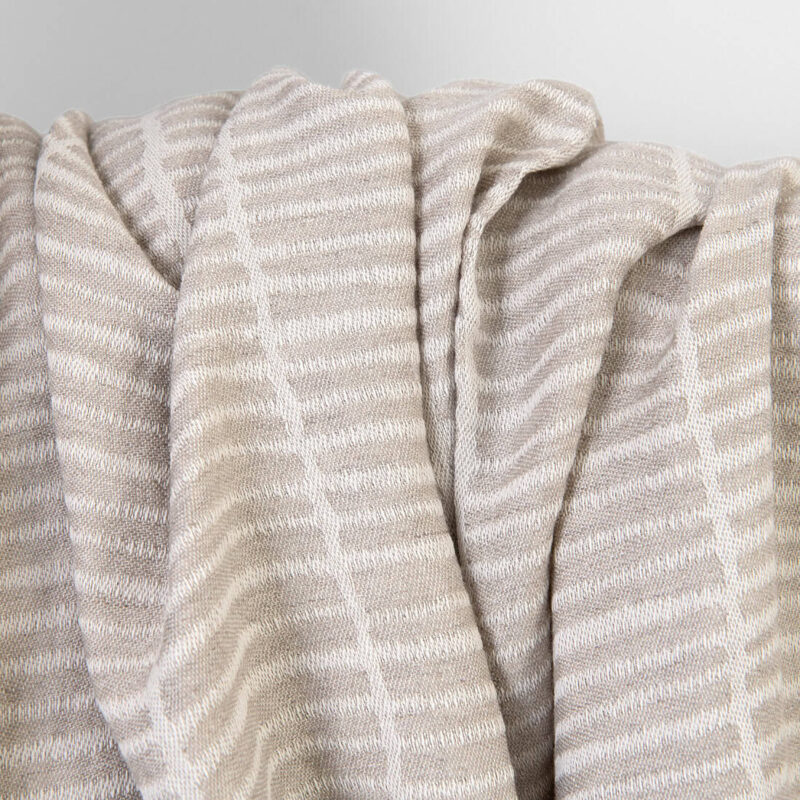 Linen cotton fabric off-white and natural jacquard, washed, softened
