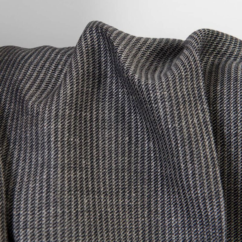 Linen cotton fabric natural and black twill stripes, 150cm width