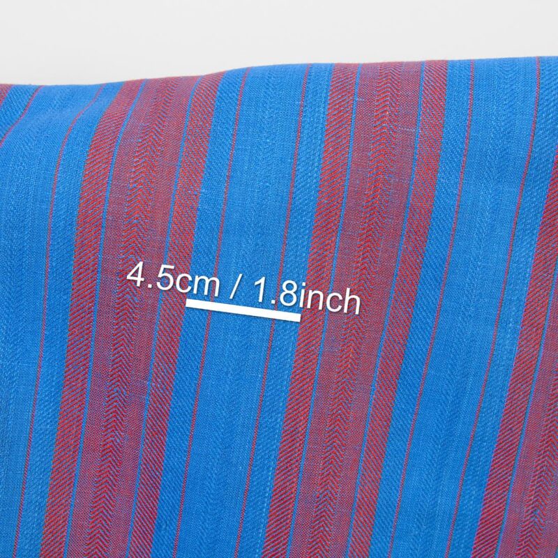 Linen cotton fabric red and blue herringbone stripes, with measurements