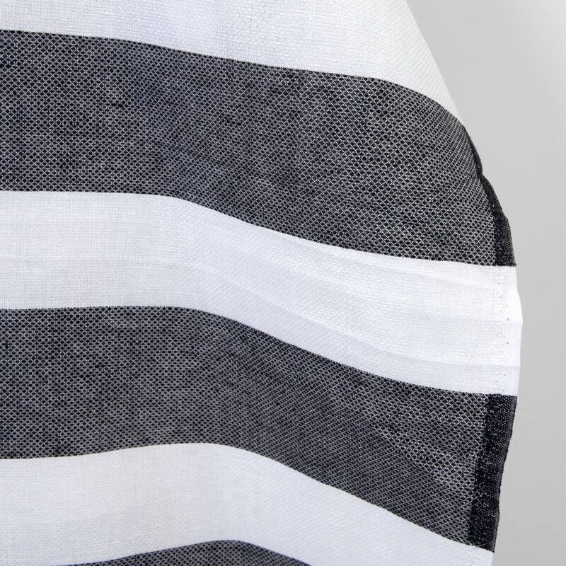 Linen cotton fabric black and white stripes, small diamond pattern