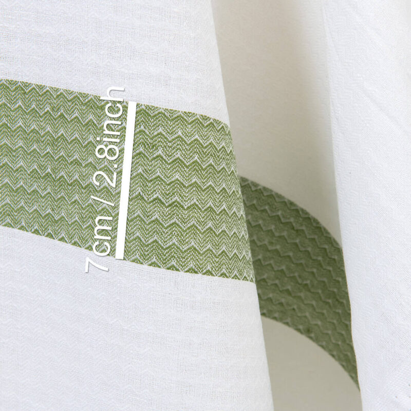 Linen cotton fabric white with green stripe herringbone, with measurements