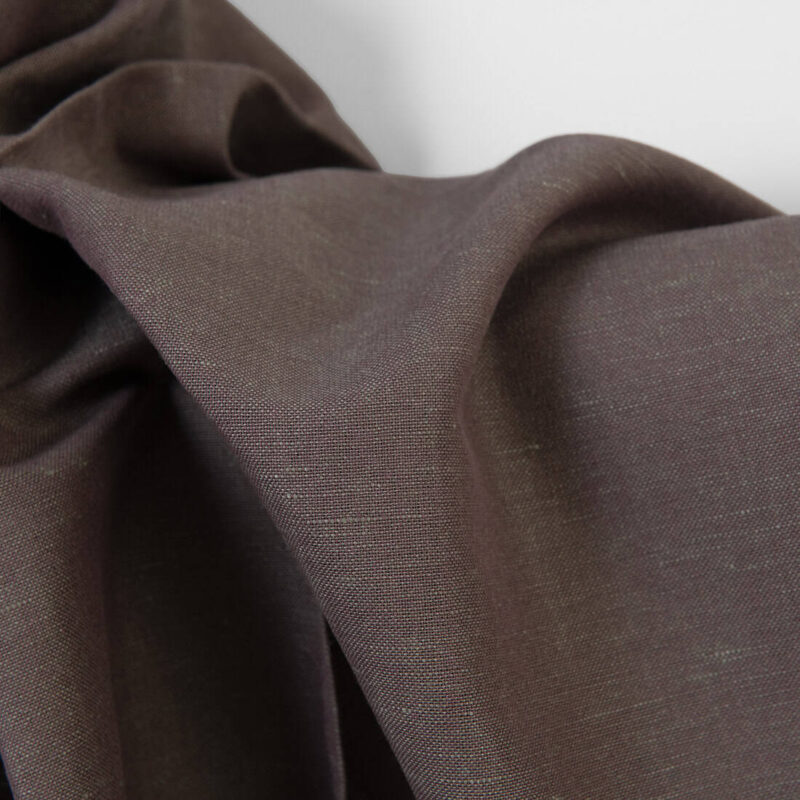 Linen cotton fabric dark brown and grey melange, plain weave