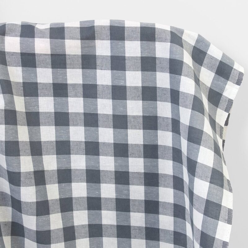 Linen cotton fabric white and grey checks