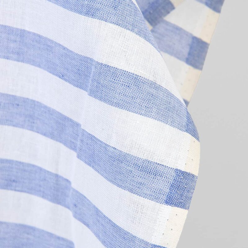 Linen cotton fabric blue and white stripes, plain weave