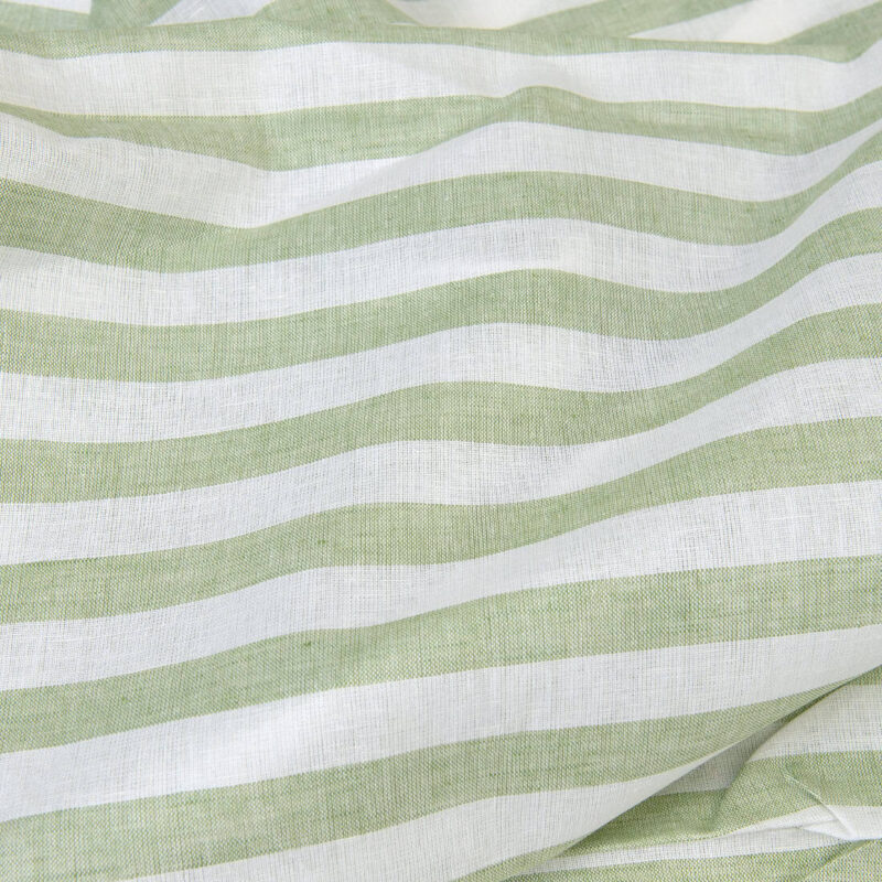 Linen cotton fabric in green and white stripes, lightweight fabric
