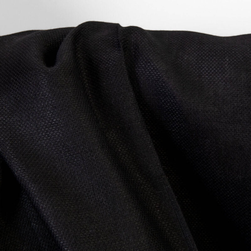 Linen fabric black small diamonds pattern, 150cm width