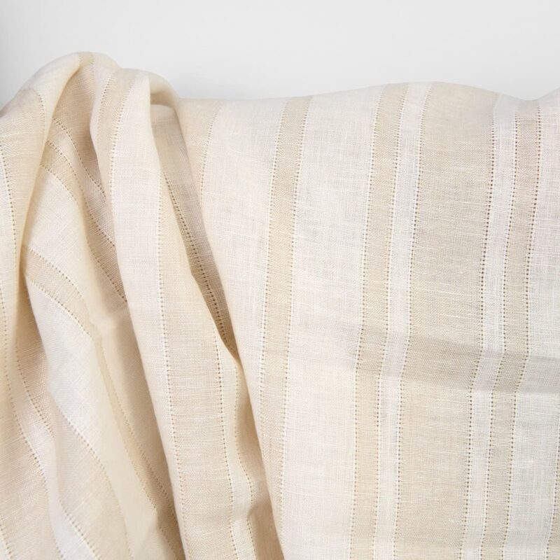 Linen fabric off-white and sand colour stripes