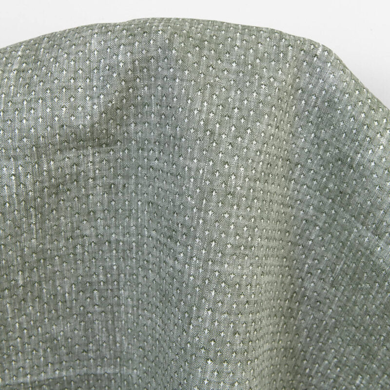 Linen fabric dark green with white dots, dobby small star pattern