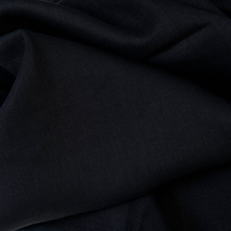 Linen fabric solid black, plain weave