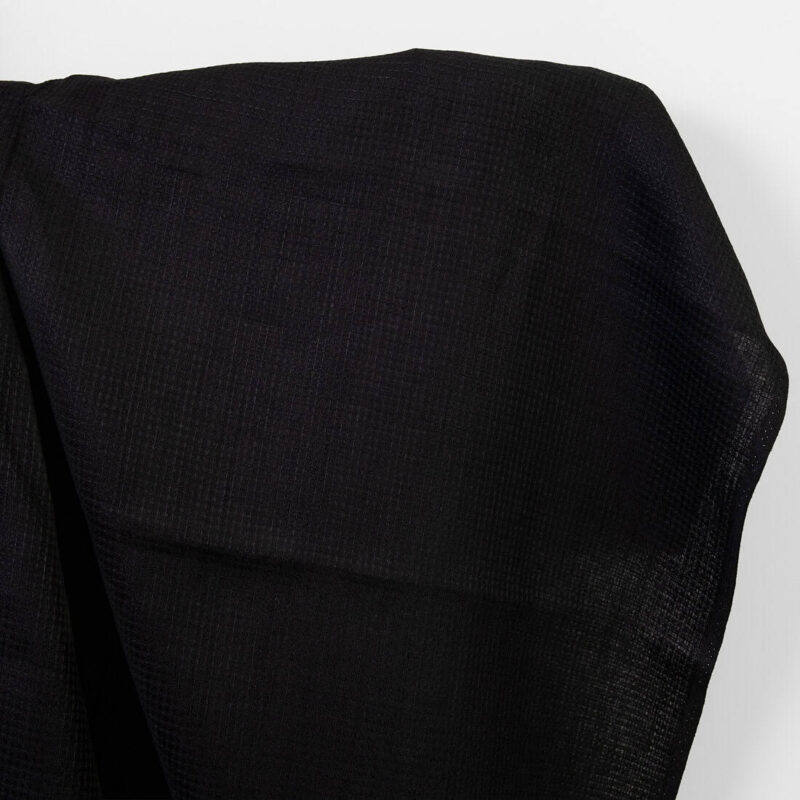 Heavy linen fabric solid black waffle