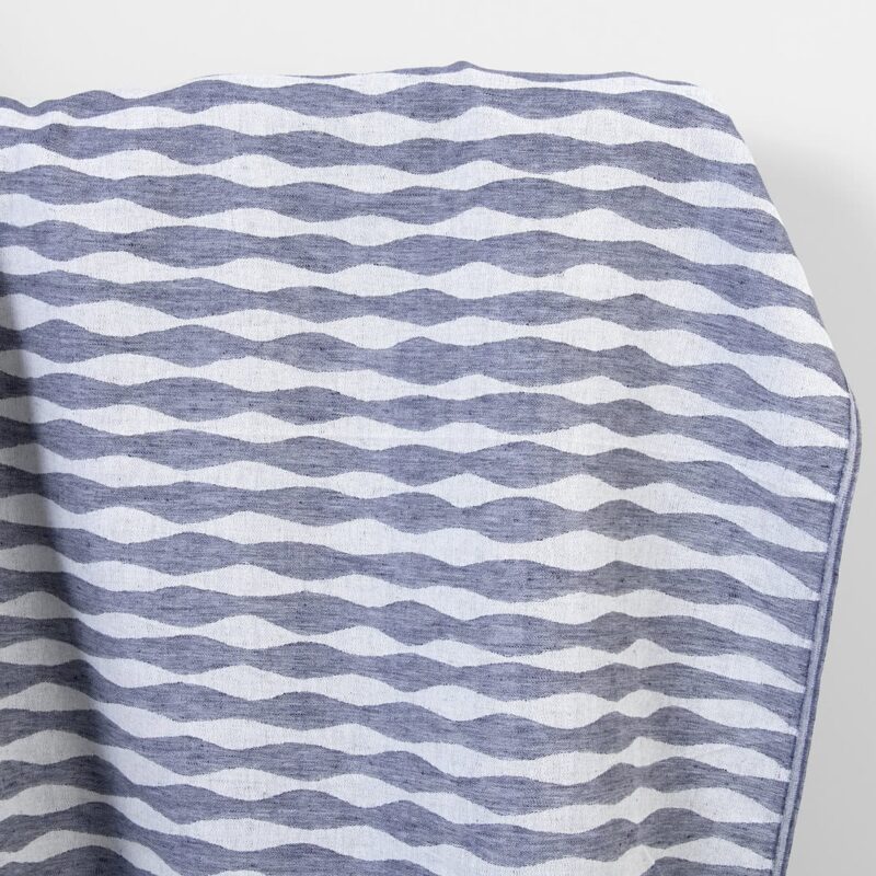 Linen cotton fabric blue wavy stripes
