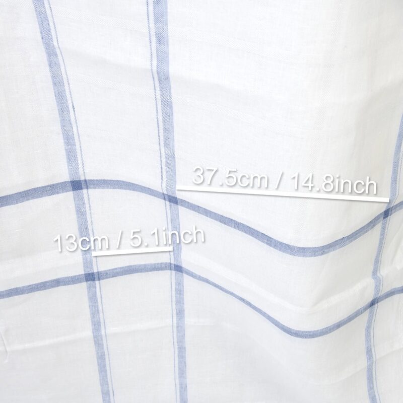 Linen fabric white with blue twill stripes, with measurements